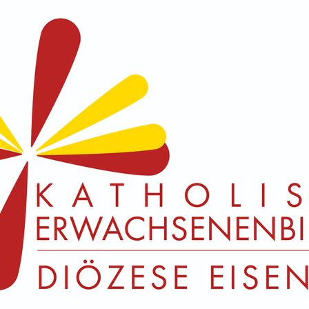 Logo für Katholische Erwachsenenbildung Diözese Eisenstadt, mit einem rot-gelben Fächerdesign.