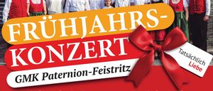 A poster announces a spring concert with GMK Paternion-Feistritz on April 18, 2026 at 19:30. The event is held at the community center in Feistritz/Drau.