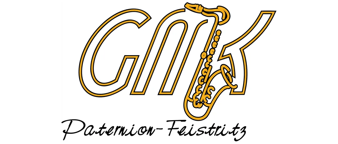 Das Logo der Musikgruppe GNK zeigt ein Saxophon mit dem Namen 'Paternion-Feistritz' in stilisierter Schrift darunter.