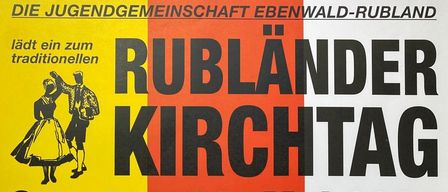 Ein Plakat für das Kirchtag-Event am Sonntag, 26. Mai 2024, mit Informationen über einen Gottesdienst, eine Prozession und musikalische Aufführungen.