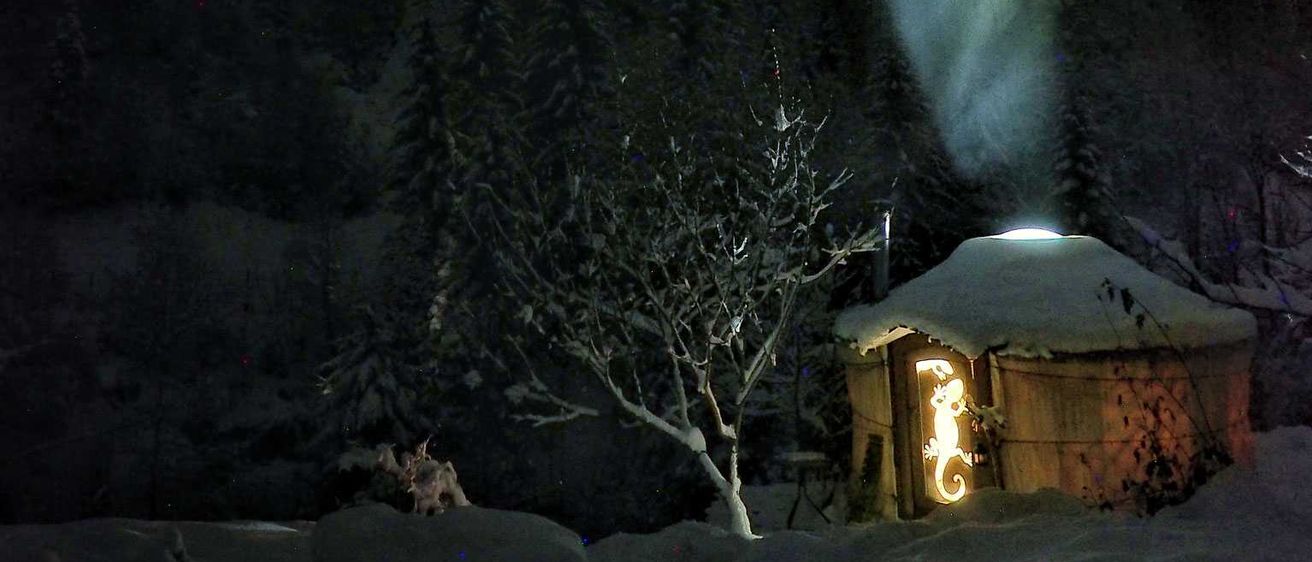 Bild enthält, Outdoors, Shelter, Nature, Night, Starry Sky, Housing, Tree, House, Sky, Hut