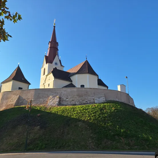 Field, Grassland, Nature, Outdoors, Building, Spire, Car, Mound, Grass, Monastery
