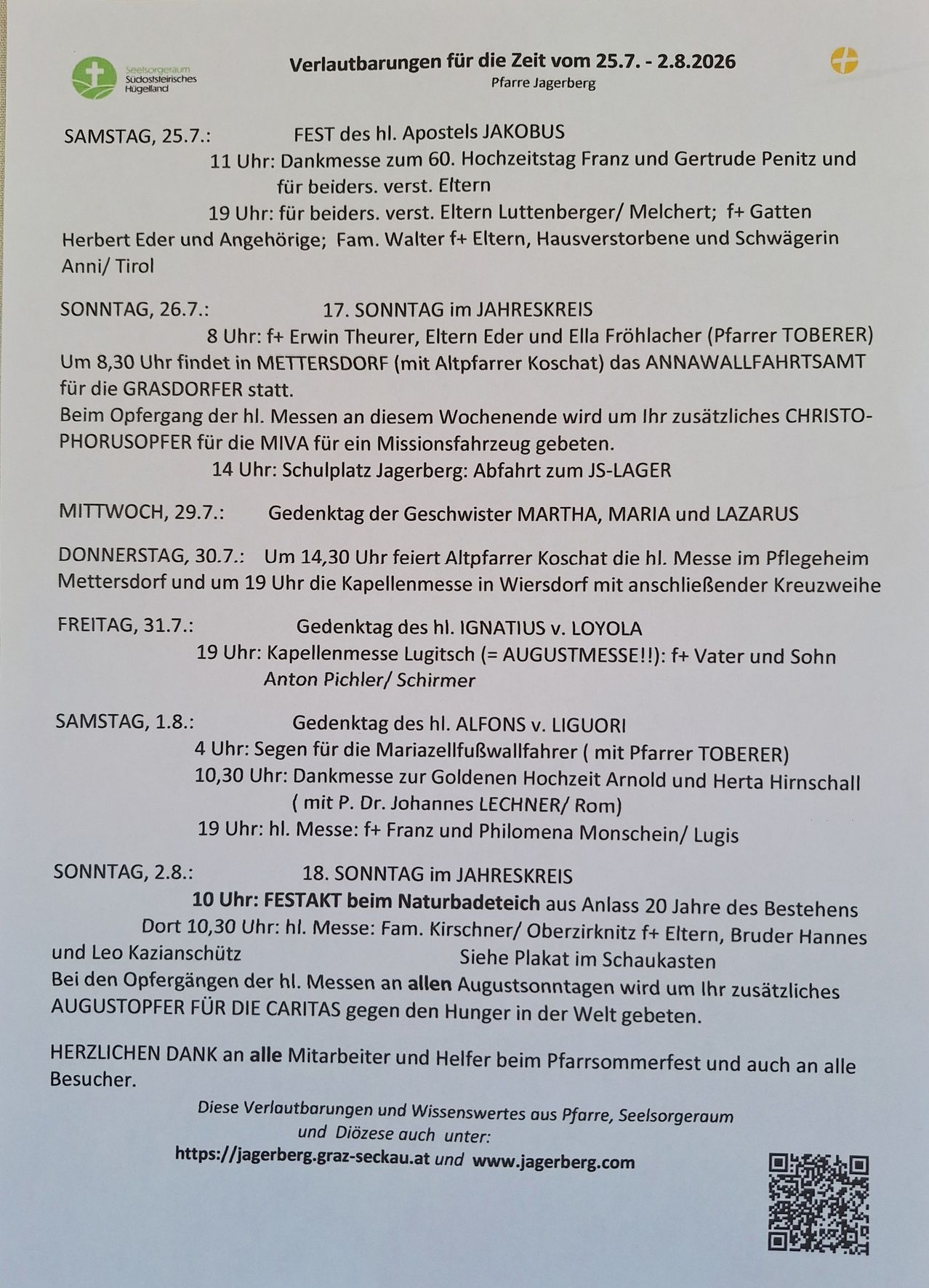 Ein Dokument mit einem Zeitplan religiöser Veranstaltungen und Messen, einschließlich Details über die Teilnehmer und Orte. Es erwähnt spezifische Daten, Zeiten und Namen der an den Veranstaltungen beteiligten Personen.