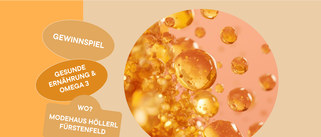 Poster für die Glow Inside Out Veranstaltung mit Andrea Maurer am 30. Januar 2026 um 14:00. Es zeigt ein Bild von Öltröpfchen mit Text über ein Gewinnspiel, gesunde Ernährung und Omega 3. QR-Code inklusive.