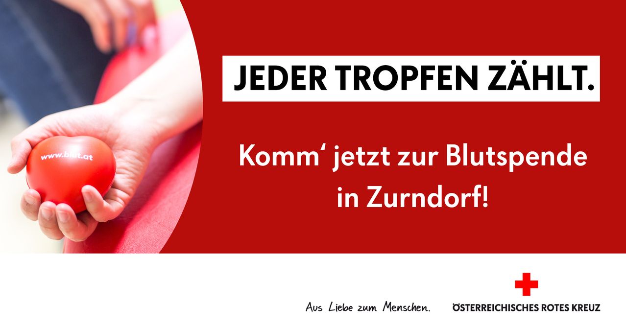 Ein rotes Plakat mit einer Hand, das jeden einlädt, jetzt nach Zurndorf zu kommen und das Blue-Produkt zu entdecken. Der Text lautet 'Aus Liebe zum Menschen.' mit einem Oster-Logo.
