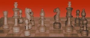 Ein Schachbrett mit Schachfiguren ist abgebildet. Das Brett hat einen roten Hintergrund. Der Text 'Raiffeisen Schachverein Kotschach-Mauthen' ist in Gelb auf der linken Seite des Bildes geschrieben.