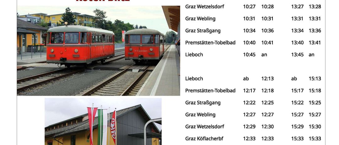 Ein Flyer für die 19. Liepacher Modellaustauschbörse am 1. Mai 2026 zeigt rote Züge, Fahrpläne und ein Gebäude mit Fahnen. Der Eintritt ist frei, und Sonderfahrten mit dem 'Roten Blitz' sind verfügbar.
