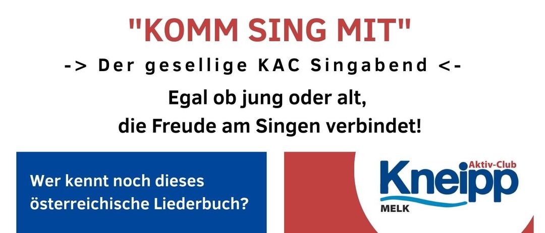 Das Bild bewirbt eine Gesangsveranstaltung im Wachauerhof Melk, Extrazimmer. Komme am Mittwoch, 15. April um 19:00 Uhr vorbei. Bitte bringe dein österreichisches Liederbuch mit, falls vorhanden. Kosten decken persönliche Verzehr und Vereinsausgaben ab.