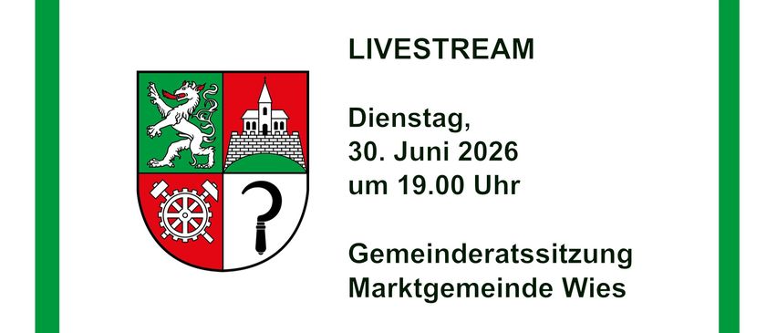 Ein Livestream einer Gemeinderatssitzung am Dienstag, 30. Juni 2026, um 19:00 Uhr. Das Emblem zeigt einen Drachen, einen Turm, ein Zahnrad und eine Lupe.
