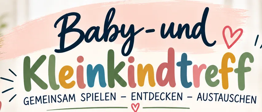 Ein Plakat für eine Baby- und Kleinkindveranstaltung am 27. Oktober 2026 mit einem Teddybären, Musikinstrumenten und einer Botschaft über musikalische Früherziehung.