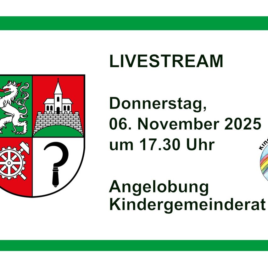 Das Bild zeigt ein Banner für eine Livestream-Veranstaltung, geplant für Donnerstag, den 6. November 2025 um 17:30 Uhr. Es enthält ein Logo mit einem Drachen, einer Burg und Zahnrädern. Das Banner ist grün umrandet.