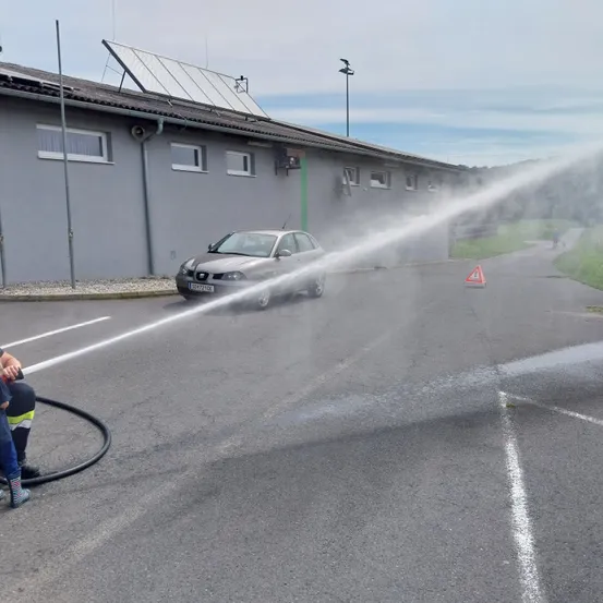 Car, Vehicle, Person, Extinguishing Fire, Fire, Machine, Wheel, Face, Car Wash, Shoe