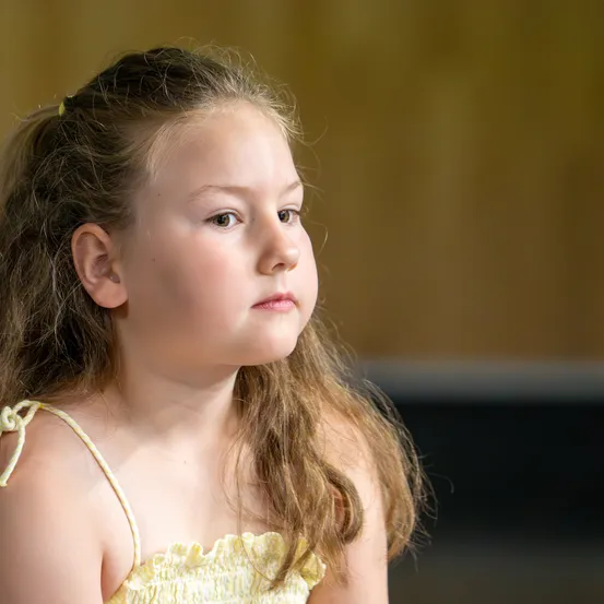Dress, Evening Dress, Formal Wear, Finger, Hand, Person, Child, Female, Girl, Face