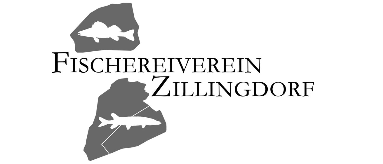 Das Logo für Fischereiverein Zillingdorf, mit einer Kartenform und Fisch-Icons oben und unten, den Namen in fetten Buchstaben.