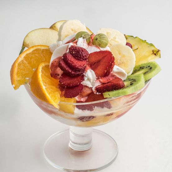 Cream, Dessert, Food, Sundae, Ice Cream, Frozen Yogurt, Fruit, Orange, Plant, Produce