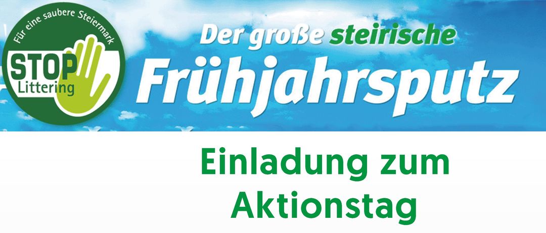 Ein Plakat für eine Frühjahrsreinigungsaktion von STOP Littering zeigt eine Comicfigur und Details zur Veranstaltung einschließlich Zeit, Datum und Ort. Es wird von Studenten und politischen Vertretern organisiert.
