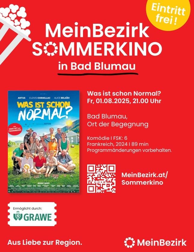 Werbeplakat für die Filmvorführung von 'Was ist schon Normal?'. Zeigt Filmplakat, Datum und Uhrzeit der Veranstaltung, Ort und einen QR-Code. Deutscher Text ist vorhanden.