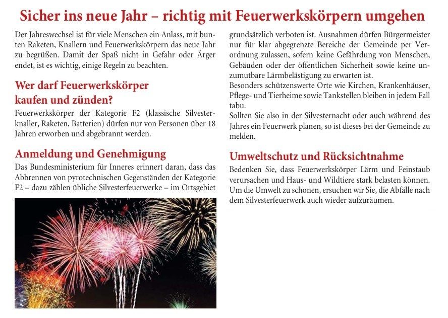 Feuerwerke sind für viele Menschen ein Brauch, mit Feuerwerkskörpern, Raketen und Knallern das neue Jahr zu feiern. Es ist wichtig, einige Regeln zu beachten.