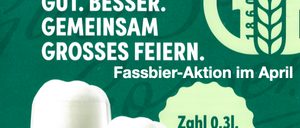 Werbeposter für Gösser Café Barletti Lounge. Zwei Gläser Bier mit der Marke Gösser. Der Text lautet 'Zahl 0,31, trink 0,51!'