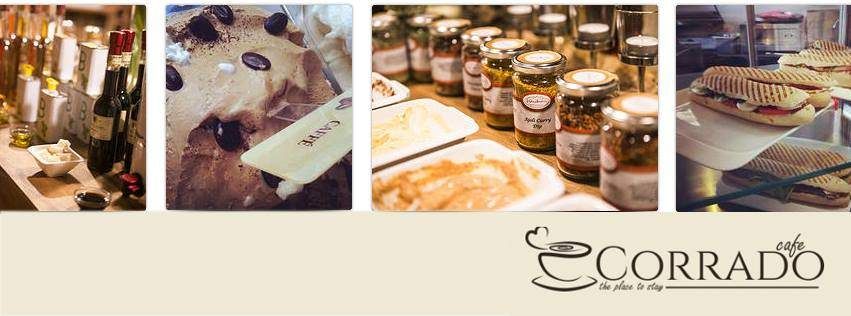 Drei Bilder von Speisen aus einem Restaurant. Das erste Bild zeigt ein Dessert, das zweite eine Reihe von Gläsern und das dritte ein Sandwich.