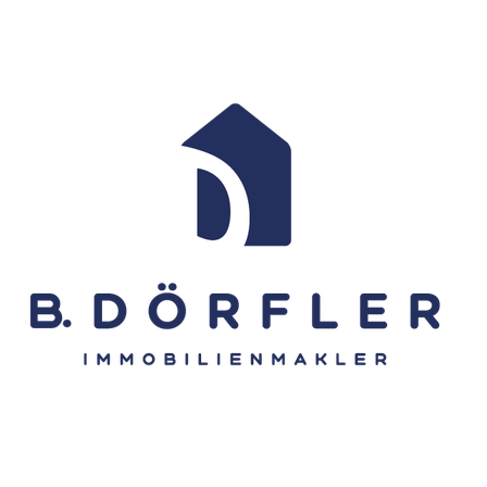Ein blaues und weißes Logo mit den Buchstaben D auf schwarzem Hintergrund. Darunter steht der Text B. Dorfler Immobilienmakler.