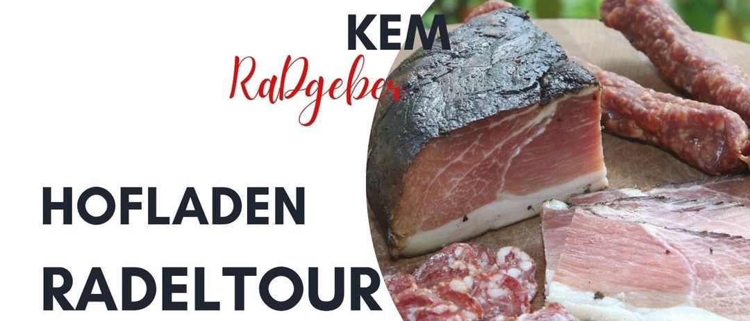 Plakat für eine Radtour in Hofladen Radeltour. Geplant für den 12. Oktober 2025, Beginn um 10:00 Uhr. Es beinhaltet einen Treffpunkt am Bahnhof Krumpenndorf, kostet 25 Euro und erfordert eine Anmeldung. Die Route führt von Krumpenndorf nach Prosintschach und besucht drei lokale Märkte und Bauernhöfe. Ein E-Bike wird empfohlen.