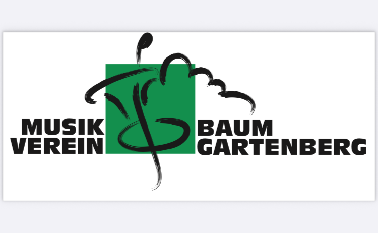 Das Logo des Musikvereins Baumgartenberg zeigt ein grünes Quadrat mit Musiknoten und dem Text 'Musikverein Baumgartenberg'.
