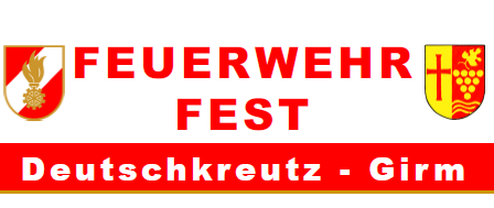 Das Logo für das Feuerwehr Fest Deutschkreuz-Gir ist abgebildet, mit roten und weißen Emblemen und Text.
