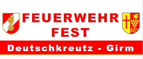Das Logo für das Feuerwehr Fest Deutschkreuz-Gir ist abgebildet, mit roten und weißen Emblemen und Text.