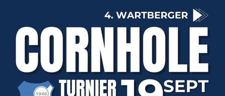 Plakat für ein Cornhole-Turnier von TSU Wartenberg am 19. September 2026. Der Eintritt beträgt 25 Euro. Anmeldelink und Kontaktnummer sind angegeben.