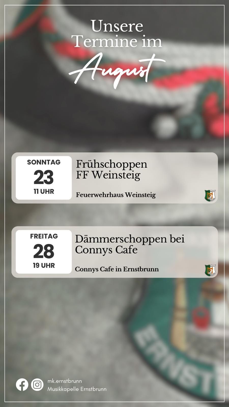 Ein Plakat mit zwei Veranstaltungsankündigungen. Die erste ist für eine morgendliche Veranstaltung am Sonntag, die zweite für eine abendliche Veranstaltung am Freitag. Beide Veranstaltungen sind mit einem Café verbunden.