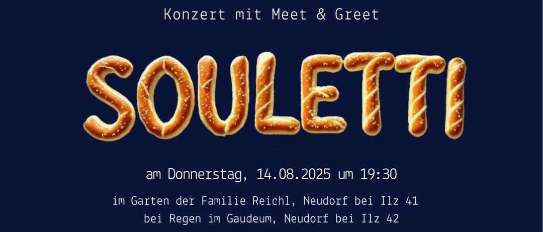 Ein Plakat für eine musikalische Veranstaltung mit drei Musikern. Johnny spielt Knopfle, Leonhard Trompete und HP Schlagzeug. Die Veranstaltung ist für Donnerstag, 14.08.2025, um 19:30 in Neudorf geplant.