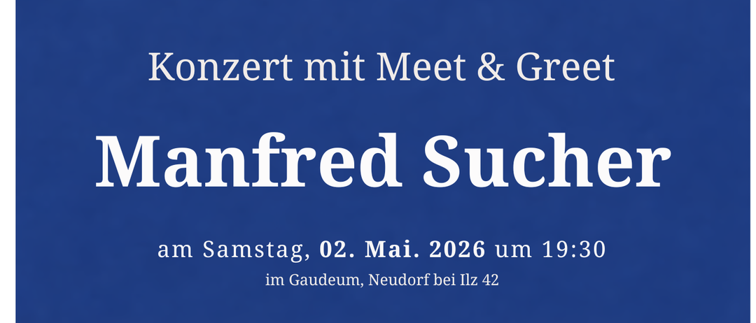 Manfred Sucher tritt am Samstag, 2. Mai 2026 um 19:30 im Gaudeum, Neudorf auf. Sein neues Solo-Gitarrenwerk wird mit Spannung erwartet.