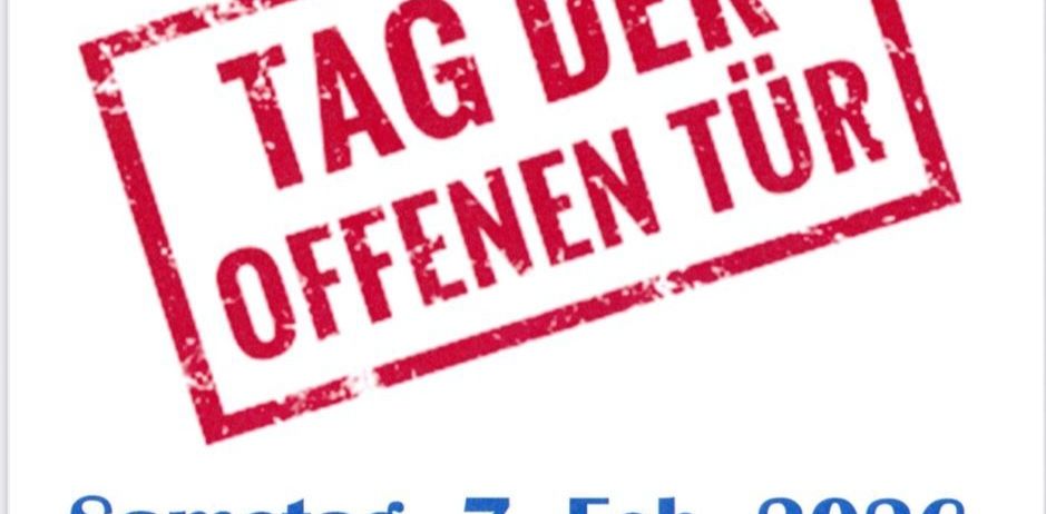 Plakat für den Tag der offenen Tür im Feuerwehrhaus am Samstag, 7. Februar 2026, ab 17 Uhr. Für die Verpflegung ist das Beste gesorgt!
