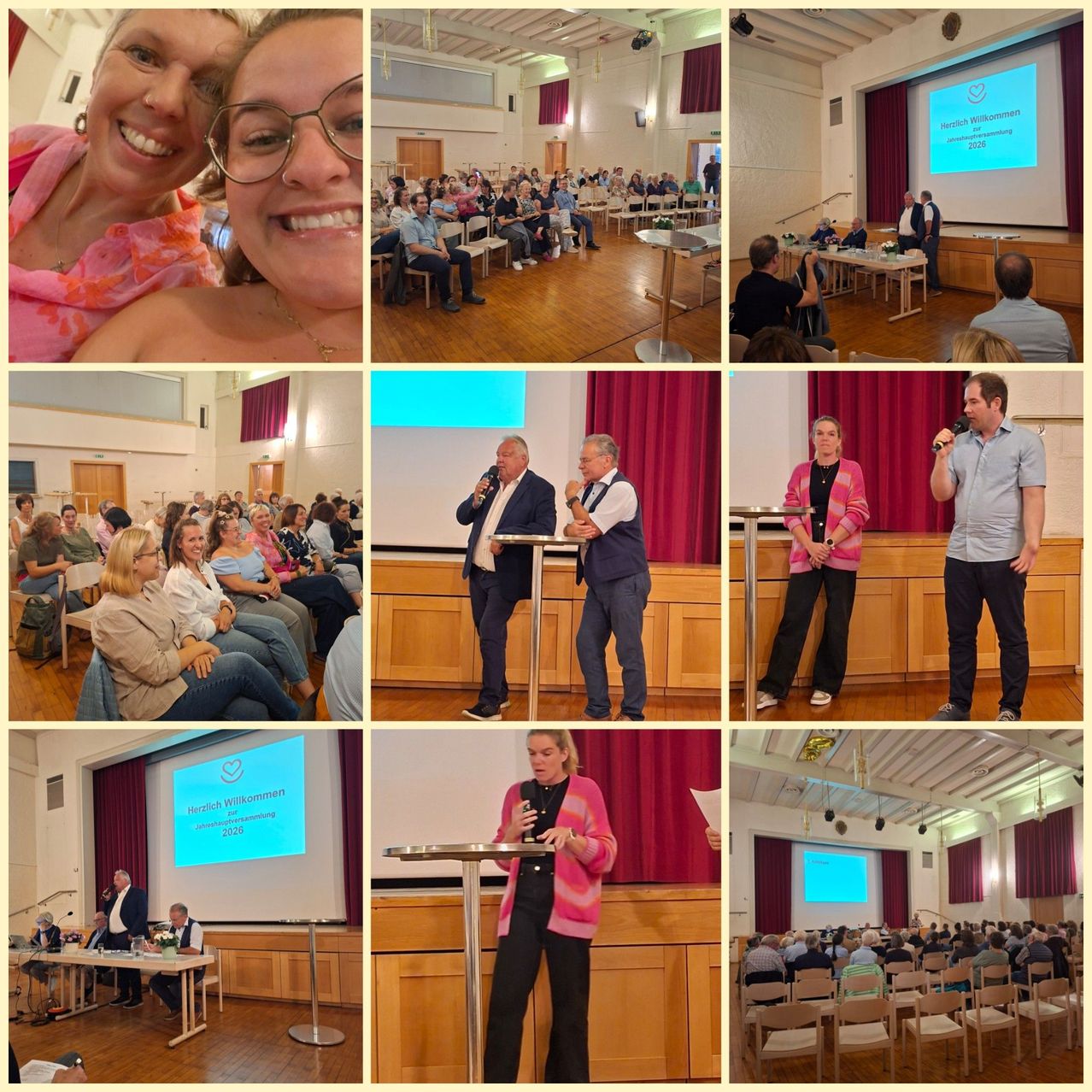 A collage of photos showing a warm community event. Participants sit in chairs, listen to speakers, and take pictures. Some people are standing at podiums with microphones.