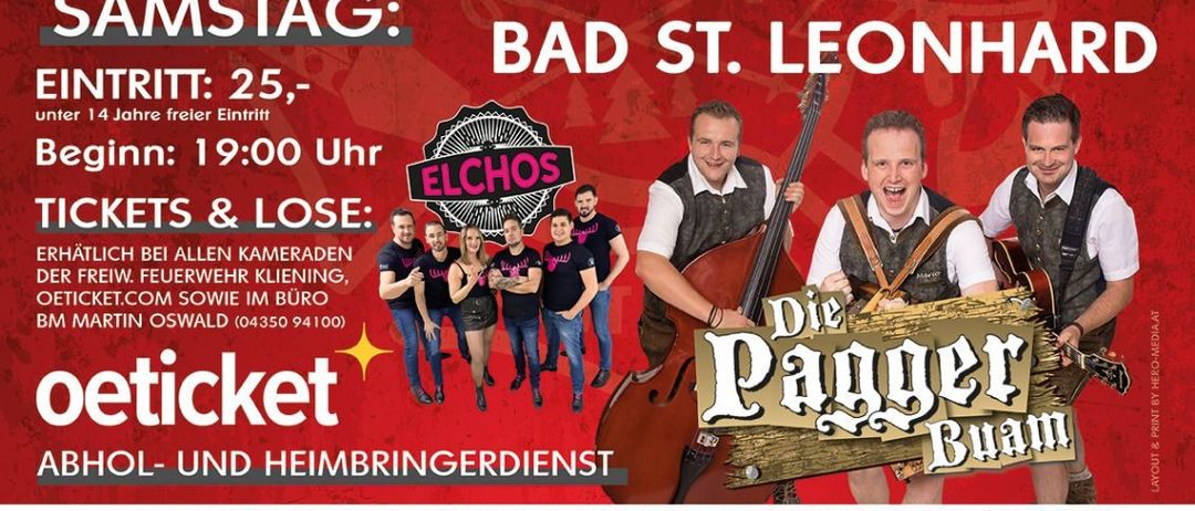 Plakat für Zeltfest mit einer Band. Eintritt 25, unter 14 frei. Beginn 19:00. Tickets & Lose bei Elchos. Feldmesse um 10:00 Uhr. Freier Eintritt.