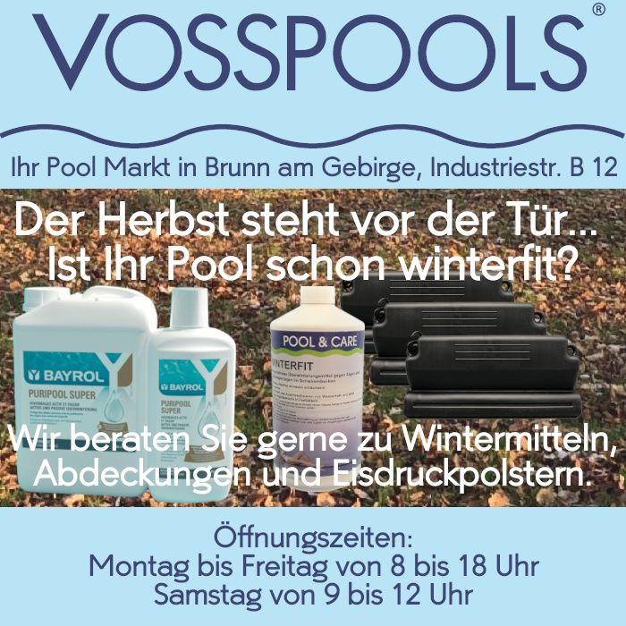 Pool einwintern mit Wintermittel, Abdeckung und Eisdruckpolstern, wir beraten Sie gerne!