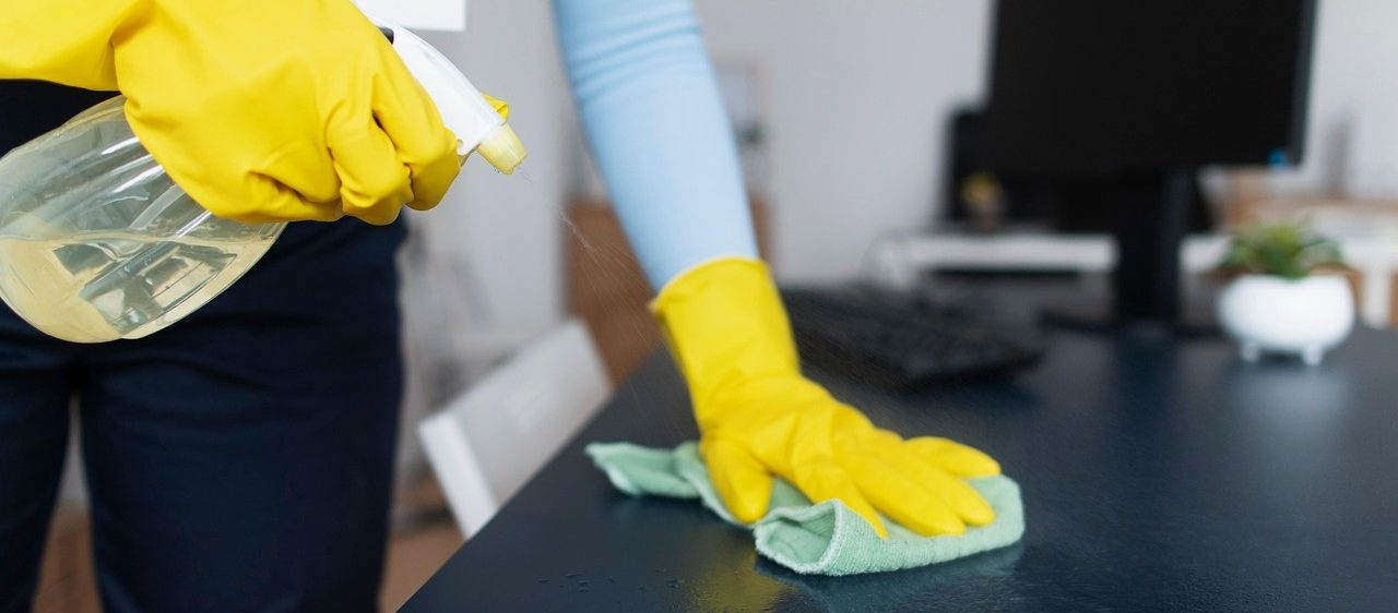 Bild enthält, Cleaning, Person, Indoors, Interior Design, Glove, Adult, Male, Man, Plant, Monitor