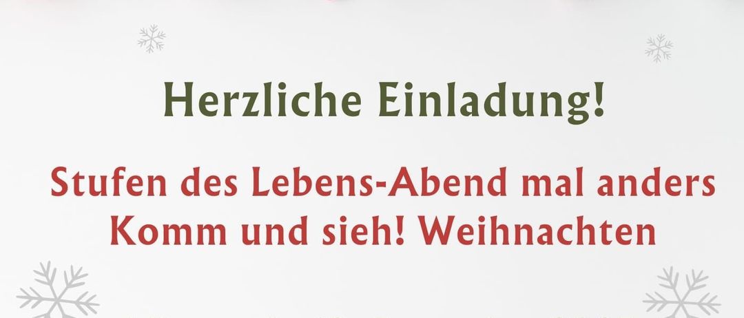 Herzliche Einladung zum Weihnachtsabend. Mittwoch, 10. Dezember 2025, 19-20 Uhr. Evangelisches Pfarrhaus Großming. Anmeldung bis 08.12. bei Monika im Pfarrbüro, 0664/240 830 8.