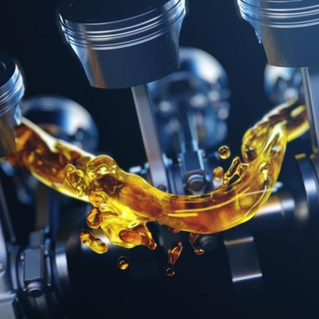 Eine Nahaufnahme von Motorkolben mit Ölfluss dazwischen, die Bewegung und Schmierung hervorhebt.