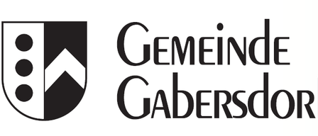 Das Logo der Gemeinde Gabersdorf mit einem Wappen, das drei Kreise und ein Dreieck enthält.