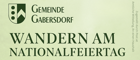 Poster für eine Wanderung am Nationalfeiertag. Treffpunkt ist Weingut Prugmaier um 10:00 Uhr. Gemeinsame Wanderung, Essen und Getränke sind selbst organisiert. Halt bei der Feuerwehr für Erfrischungen. Jeder ist herzlich willkommen.