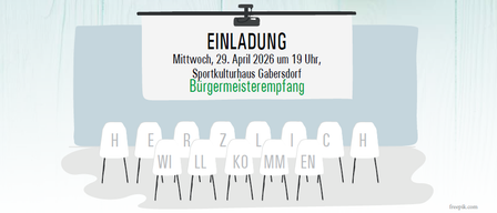 An invitation poster for the mayor election at Gahersdorf Sports Hall on April 29, 2026, at 7 PM. It features a list of candidates with their initials.