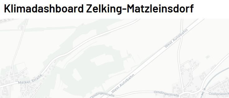 Eine Karte zeigt die Stadt Zelking-Matzleinsdorf mit Straßen und Straßennamen. Hauptstraßen sind West Autobahn und Melker Straße.