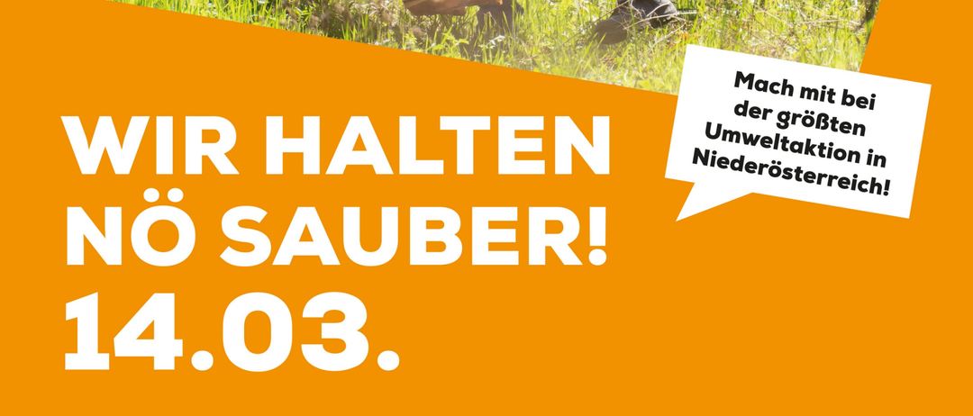 Plakat für eine Aufräumaktion in Zelking. Teilnehmer sammeln Müll. Es steht 'Stopp Littering - Zelking - Matzleinsdorf' und 'Mach mit bei der größten Umweltaktion in Niederösterreich!'. Datum: 14.03. Zeit: 13:00-16:00. QR-Code für weitere Informationen.