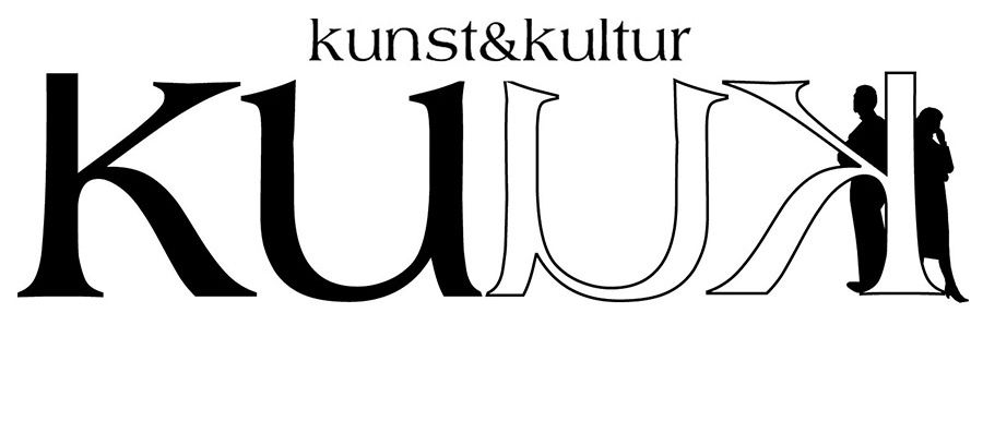 Schwarz-Weiß-Design mit dem Wort KunstKultur. Die Buchstaben sind in einem einzigartigen, künstlerischen Layout angeordnet.