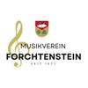 Logo des Musikverein Forchtenstein mit einem Musiknotensymbol, dem Namen der Organisation und einem Wappen mit den Buchstaben MA in der Mitte.