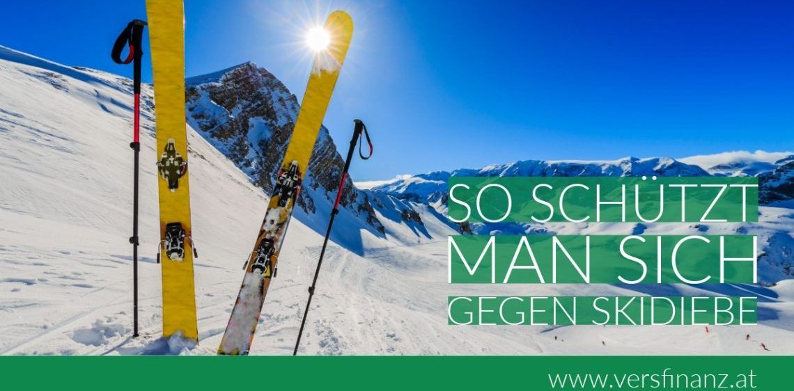 Skier auf schneebedecktem Berg mit Textüberlagerung. Es steht 'So schii man gegen ski'. Ein Website-Link 'www.vers' ist unten.