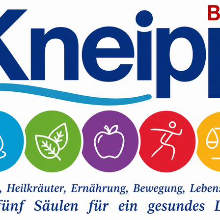 Kneipp-Logo mit fünf Gesundheitssäulen: Wasser, Heilkräuter, Ernährung, Bewegung, Gleichgewicht.