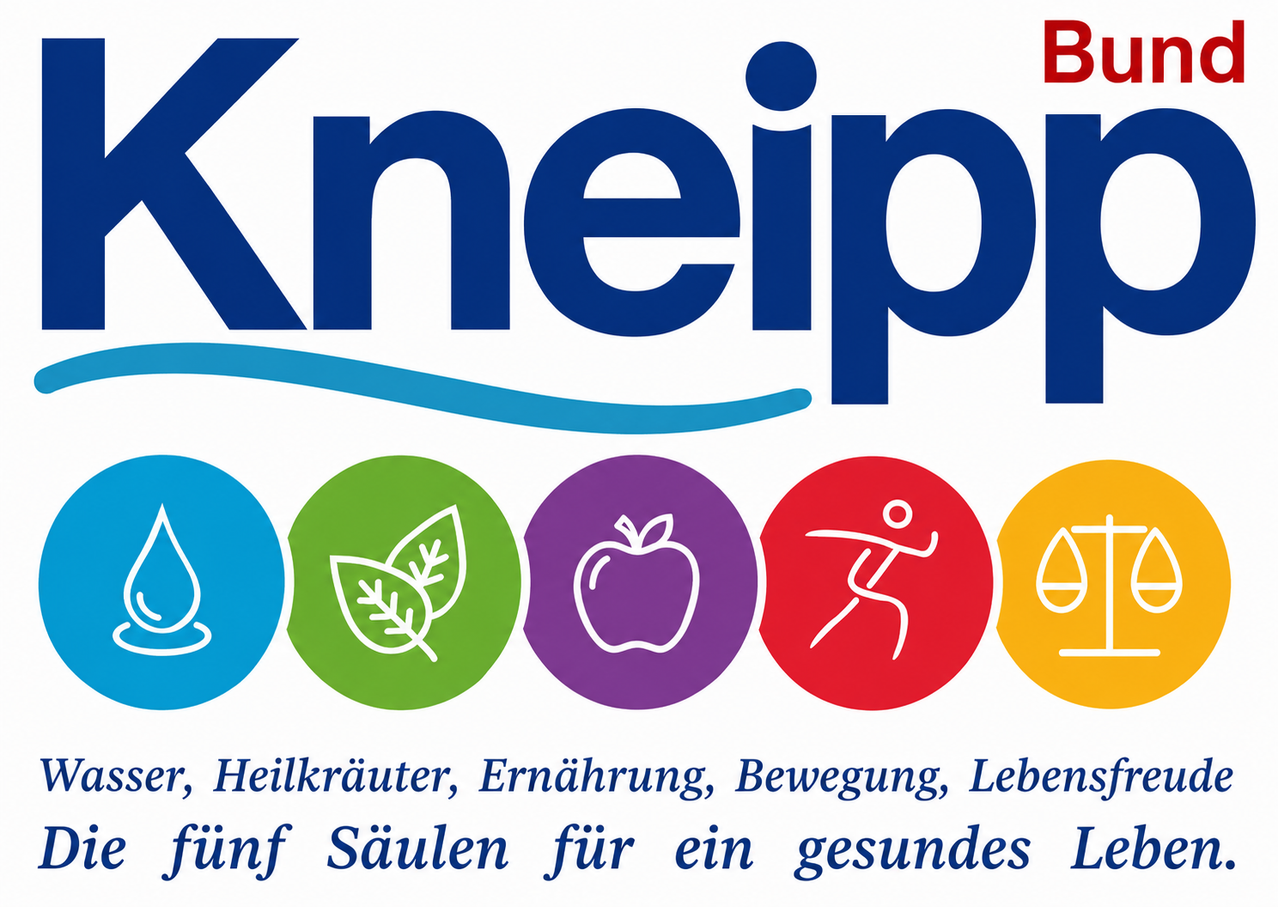 Kneipp-Logo mit fünf Gesundheitssäulen: Wasser, Heilkräuter, Ernährung, Bewegung, Gleichgewicht.